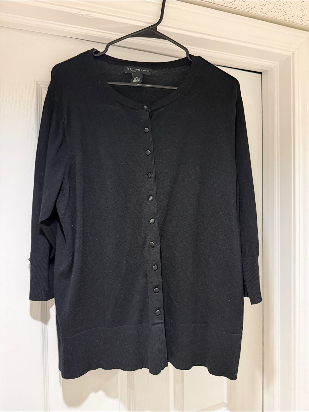 Joan Vass Black Round-Neck Button Cardigan